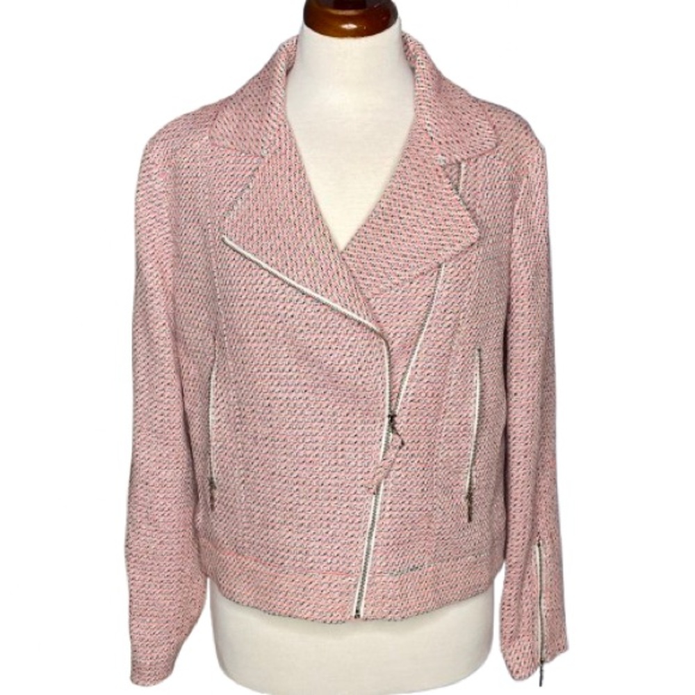 MNG Collection Women's Pink/Black Asymmetrical Zip Jacket Size XL Biker
